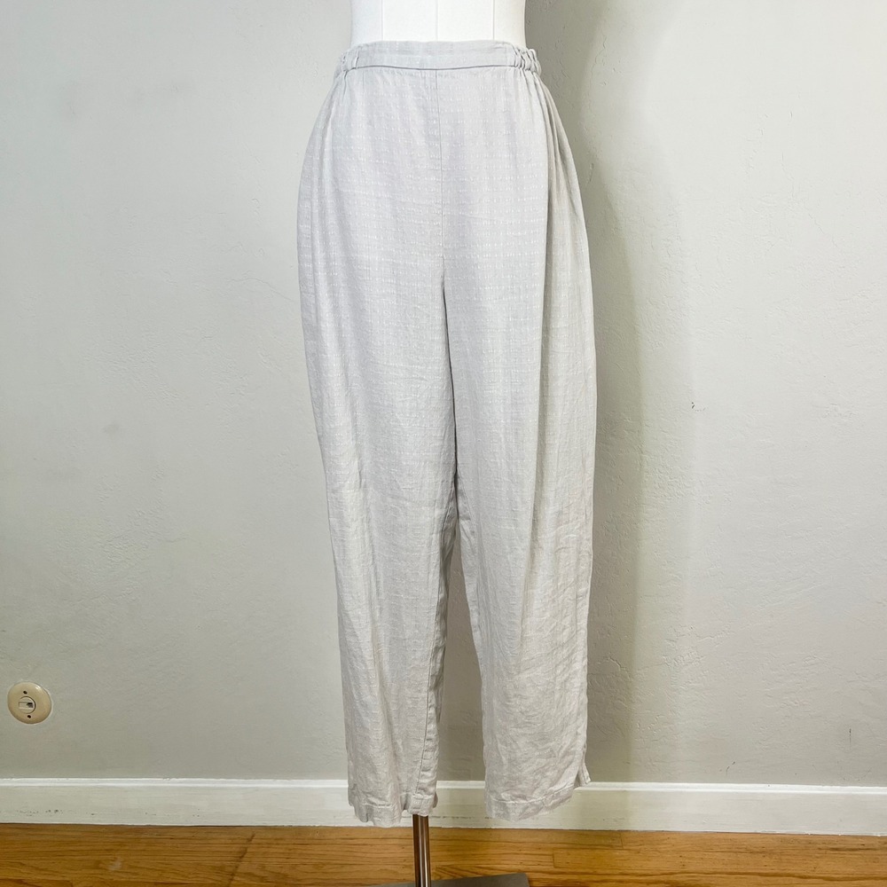 Eileen Fisher 100% Linen Textured Relaxed Tapered Pants Pull On Lagenlook Medium